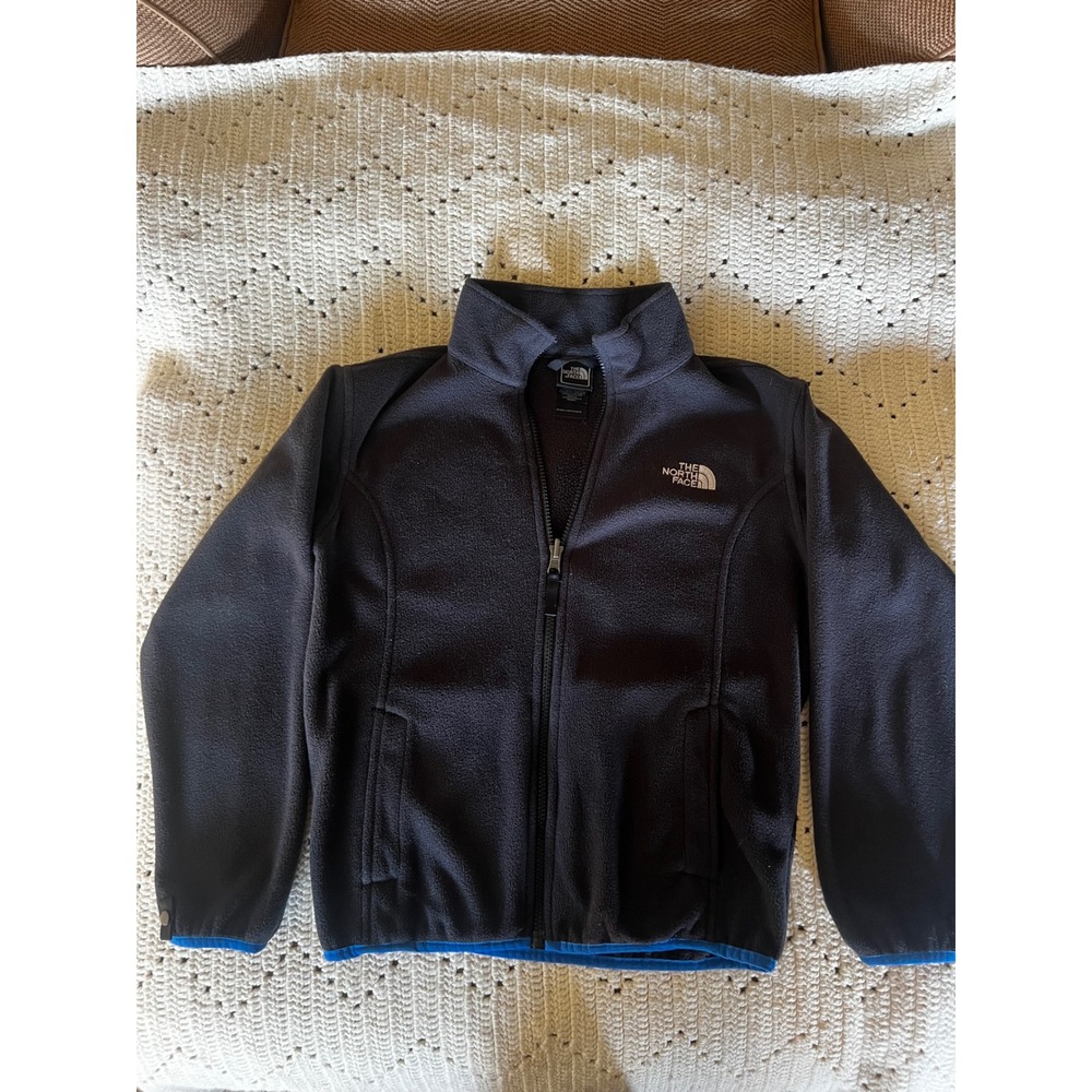 The North Face Boys Fleece Jacket Black Trim Full Zip Mock Neck Size M 10-12